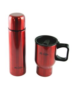 Mr Coffee Javelin 2-Piece Double Wall Thermos and Travel Mug Gift Set in Red