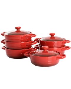 Crockpot Appleton 6 Piece 10 Ounce Stoneware Mini Casserole Set in Red with Lid