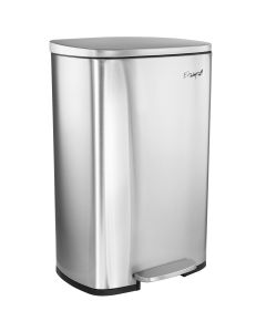 Elama 50 Liter/13 Gallon Rectangular Stainless Steel Step Trash Bin with Slow Close Mechanism in Matte Silver
