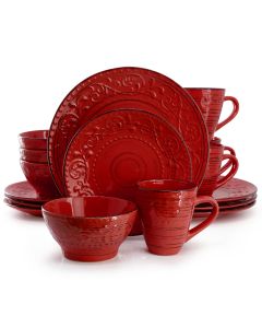 Elama Malibu Ocean Bloom 16-Piece Dinnerware Set in Red