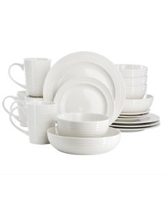 Elama Nikki 18 Piece Ribbed White Porcelain Dinnerware and Serving Bowl Set