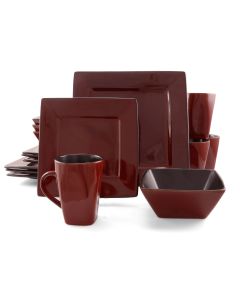 Gibson Elite Kiesling 16 Piece Hard Square Dinnerware Set in Red