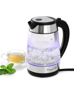 MegaChef 1.8 Quart Glass and Stainless Steel Electric Tea Kettle in Silver